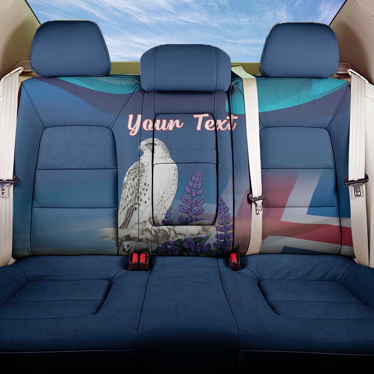 Personalized Iceland National Day Back Car Seat Cover Gyrfalcon With Lupine Flower