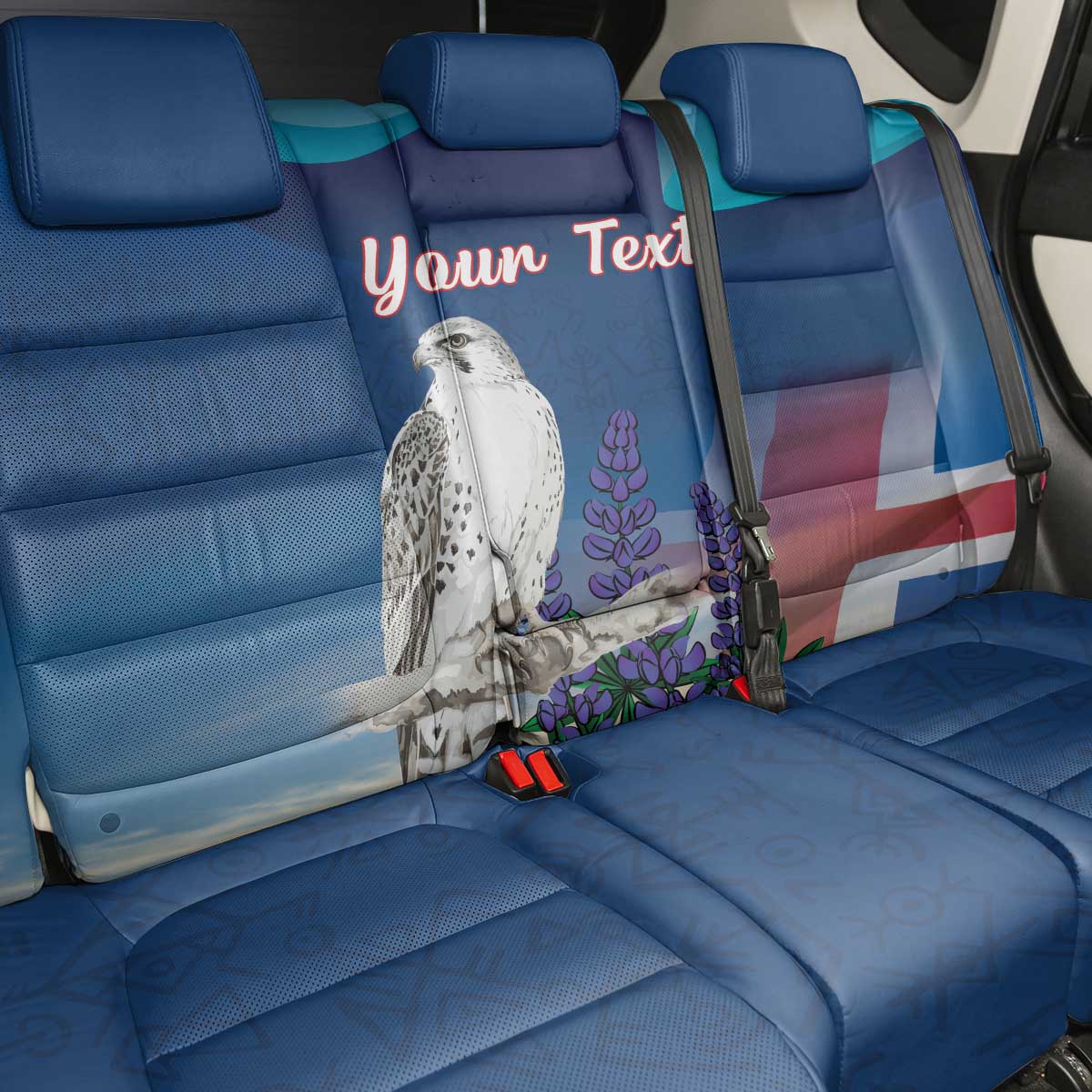 Personalized Iceland National Day Back Car Seat Cover Gyrfalcon With Lupine Flower