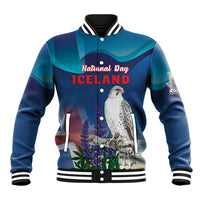 Personalized Iceland National Day Baseball Jacket Gyrfalcon With Lupine Flower