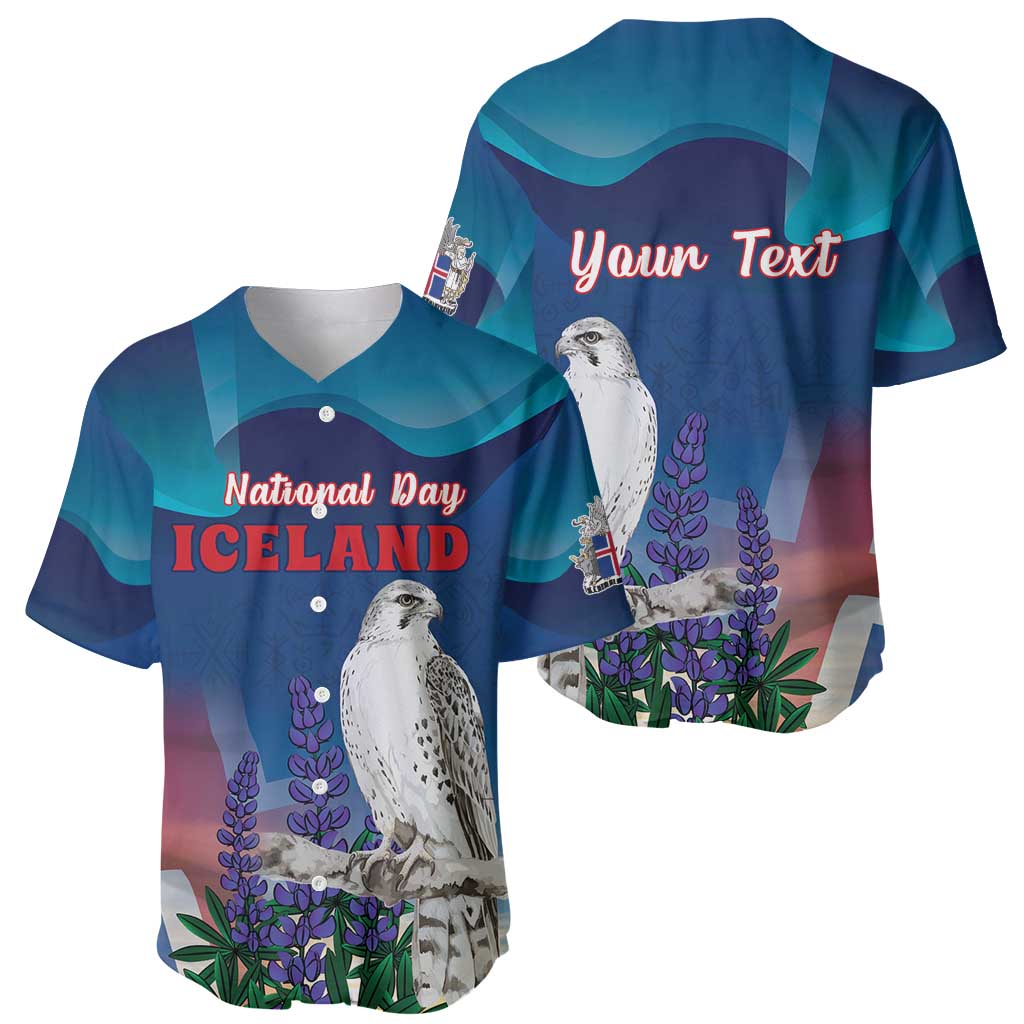 Personalized Iceland National Day Baseball Jersey Gyrfalcon With Lupine Flower