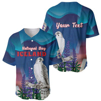 Personalized Iceland National Day Baseball Jersey Gyrfalcon With Lupine Flower