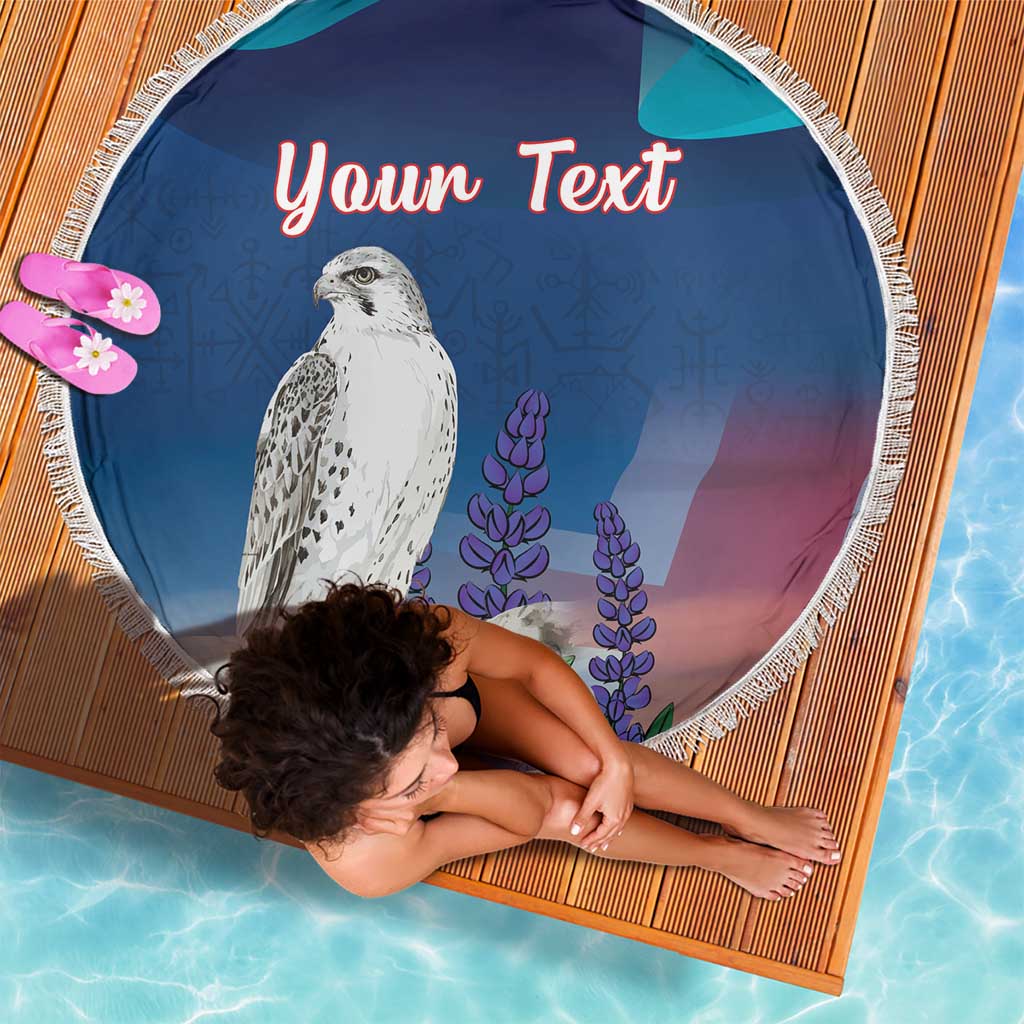 Personalized Iceland National Day Beach Blanket Gyrfalcon With Lupine Flower