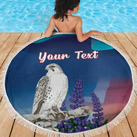 Personalized Iceland National Day Beach Blanket Gyrfalcon With Lupine Flower