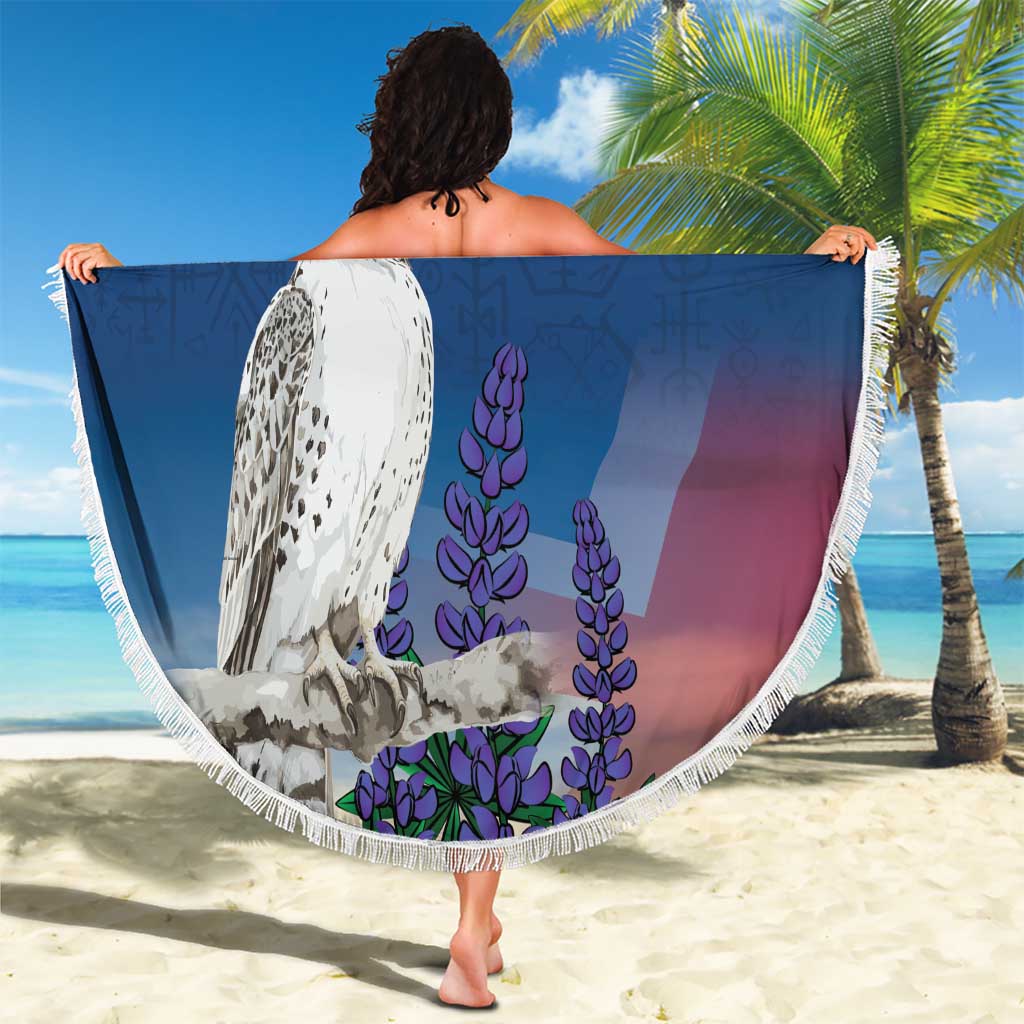 Personalized Iceland National Day Beach Blanket Gyrfalcon With Lupine Flower
