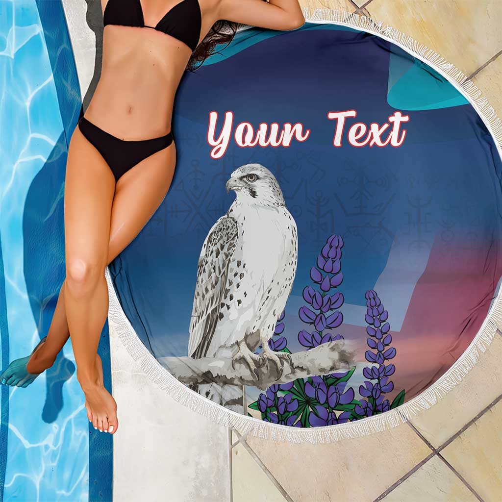 Personalized Iceland National Day Beach Blanket Gyrfalcon With Lupine Flower
