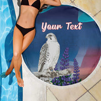 Personalized Iceland National Day Beach Blanket Gyrfalcon With Lupine Flower
