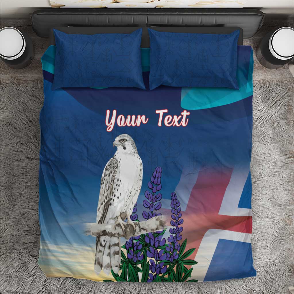 Personalized Iceland National Day Bedding Set Gyrfalcon With Lupine Flower