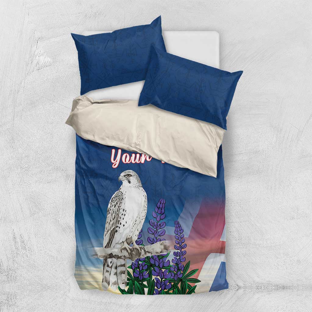 Personalized Iceland National Day Bedding Set Gyrfalcon With Lupine Flower