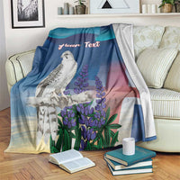 Personalized Iceland National Day Blanket Gyrfalcon With Lupine Flower