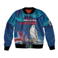 Personalized Iceland National Day Bomber Jacket Gyrfalcon With Lupine Flower