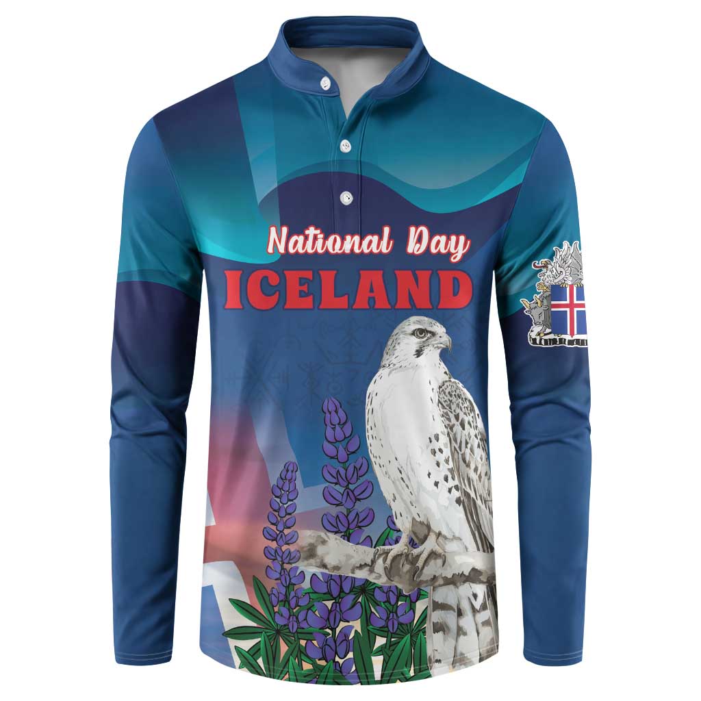 Personalized Iceland National Day Button Sweatshirt Gyrfalcon With Lupine Flower