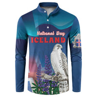 Personalized Iceland National Day Button Sweatshirt Gyrfalcon With Lupine Flower
