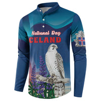 Personalized Iceland National Day Button Sweatshirt Gyrfalcon With Lupine Flower