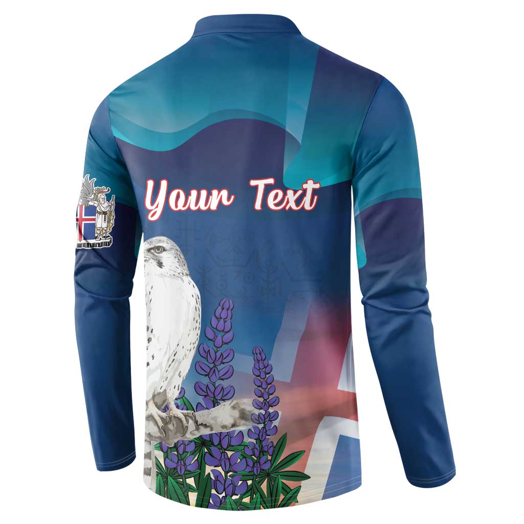 Personalized Iceland National Day Button Sweatshirt Gyrfalcon With Lupine Flower