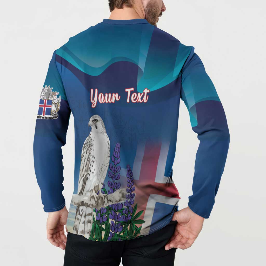 Personalized Iceland National Day Button Sweatshirt Gyrfalcon With Lupine Flower