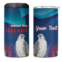 Personalized Iceland National Day 4 in 1 Can Cooler Tumbler Gyrfalcon With Lupine Flower