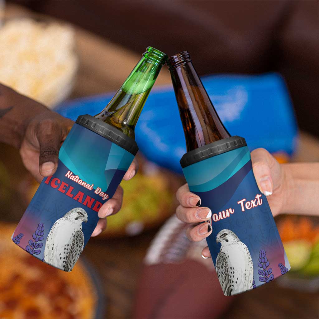 Personalized Iceland National Day 4 in 1 Can Cooler Tumbler Gyrfalcon With Lupine Flower