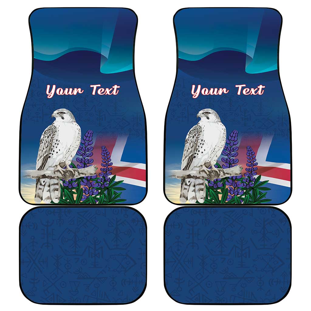 Personalized Iceland National Day Car Mats Gyrfalcon With Lupine Flower