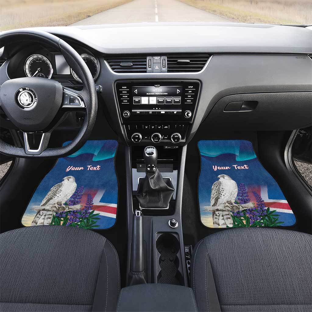 Personalized Iceland National Day Car Mats Gyrfalcon With Lupine Flower