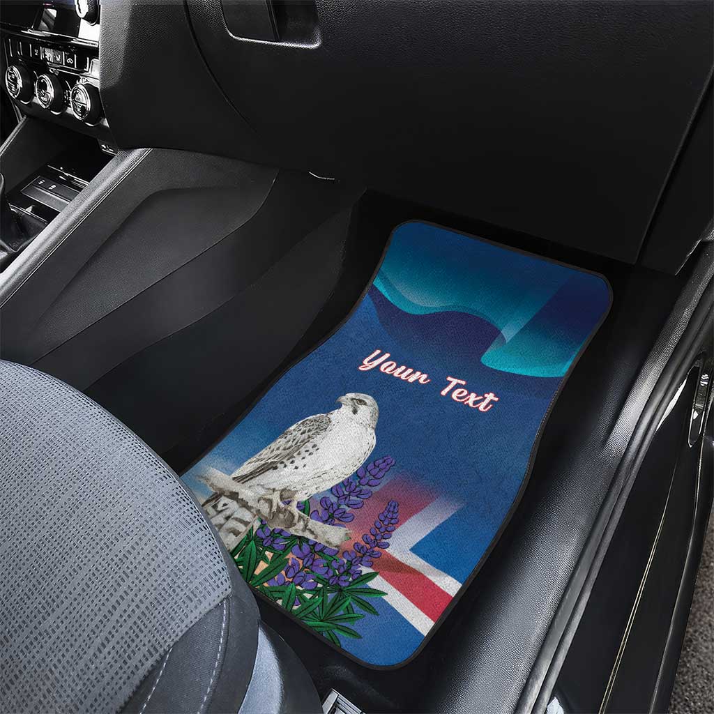 Personalized Iceland National Day Car Mats Gyrfalcon With Lupine Flower