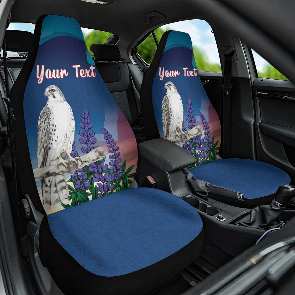 Personalized Iceland National Day Car Seat Cover Gyrfalcon With Lupine Flower