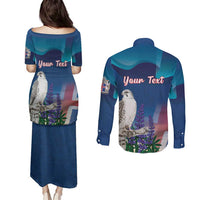 Personalized Iceland National Day Couples Matching Puletasi and Long Sleeve Button Shirt Gyrfalcon With Lupine Flower