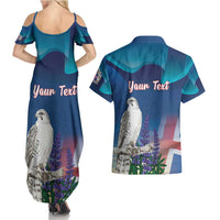 Personalized Iceland National Day Couples Matching Summer Maxi Dress and Hawaiian Shirt Gyrfalcon With Lupine Flower