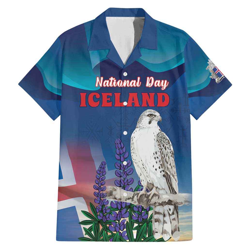 Personalized Iceland National Day Family Matching Mermaid Dress and Hawaiian Shirt Gyrfalcon With Lupine Flower