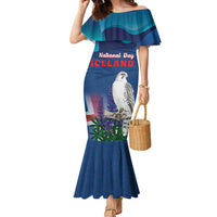 Personalized Iceland National Day Family Matching Mermaid Dress and Hawaiian Shirt Gyrfalcon With Lupine Flower