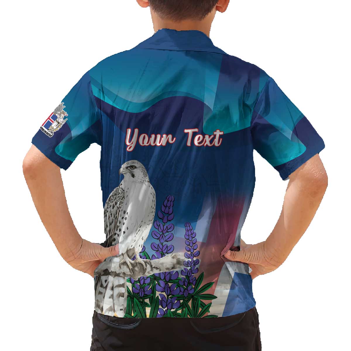 Personalized Iceland National Day Family Matching Off The Shoulder Long Sleeve Dress and Hawaiian Shirt Gyrfalcon With Lupine Flower