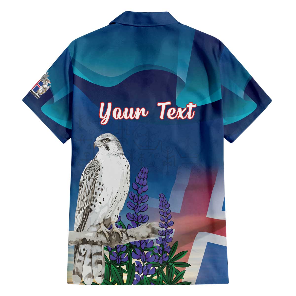 Personalized Iceland National Day Family Matching Off The Shoulder Long Sleeve Dress and Hawaiian Shirt Gyrfalcon With Lupine Flower