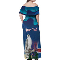 Personalized Iceland National Day Family Matching Off Shoulder Maxi Dress and Hawaiian Shirt Gyrfalcon With Lupine Flower
