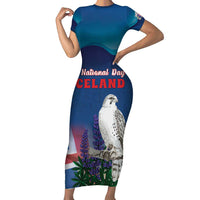 Personalized Iceland National Day Family Matching Short Sleeve Bodycon Dress and Hawaiian Shirt Gyrfalcon With Lupine Flower