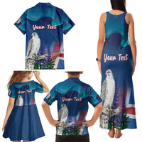 Personalized Iceland National Day Family Matching Tank Maxi Dress and Hawaiian Shirt Gyrfalcon With Lupine Flower