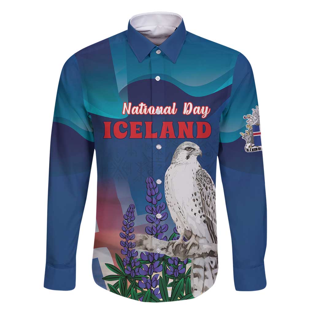 Personalized Iceland National Day Family Matching Tank Maxi Dress and Hawaiian Shirt Gyrfalcon With Lupine Flower