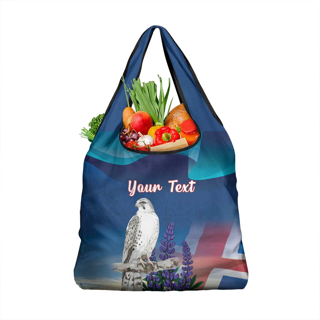 Personalized Iceland National Day Grocery Bag Gyrfalcon With Lupine Flower