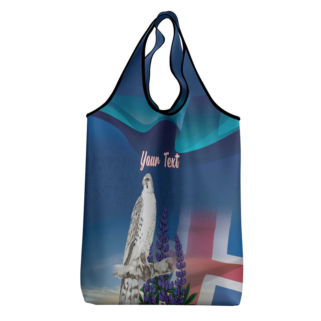 Personalized Iceland National Day Grocery Bag Gyrfalcon With Lupine Flower