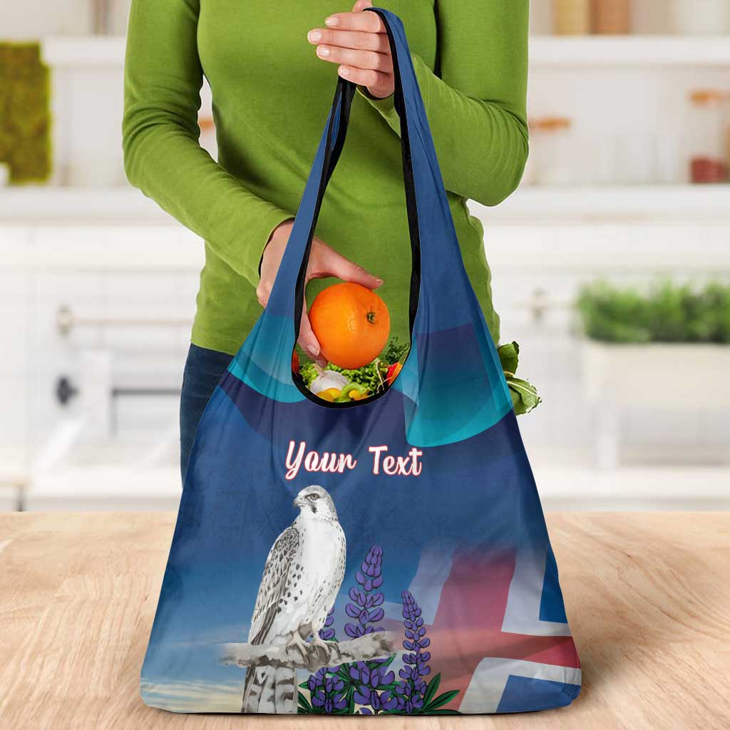 Personalized Iceland National Day Grocery Bag Gyrfalcon With Lupine Flower