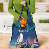 Personalized Iceland National Day Grocery Bag Gyrfalcon With Lupine Flower