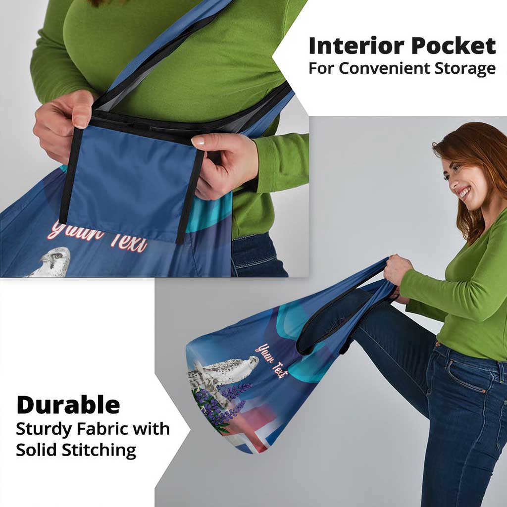 Personalized Iceland National Day Grocery Bag Gyrfalcon With Lupine Flower