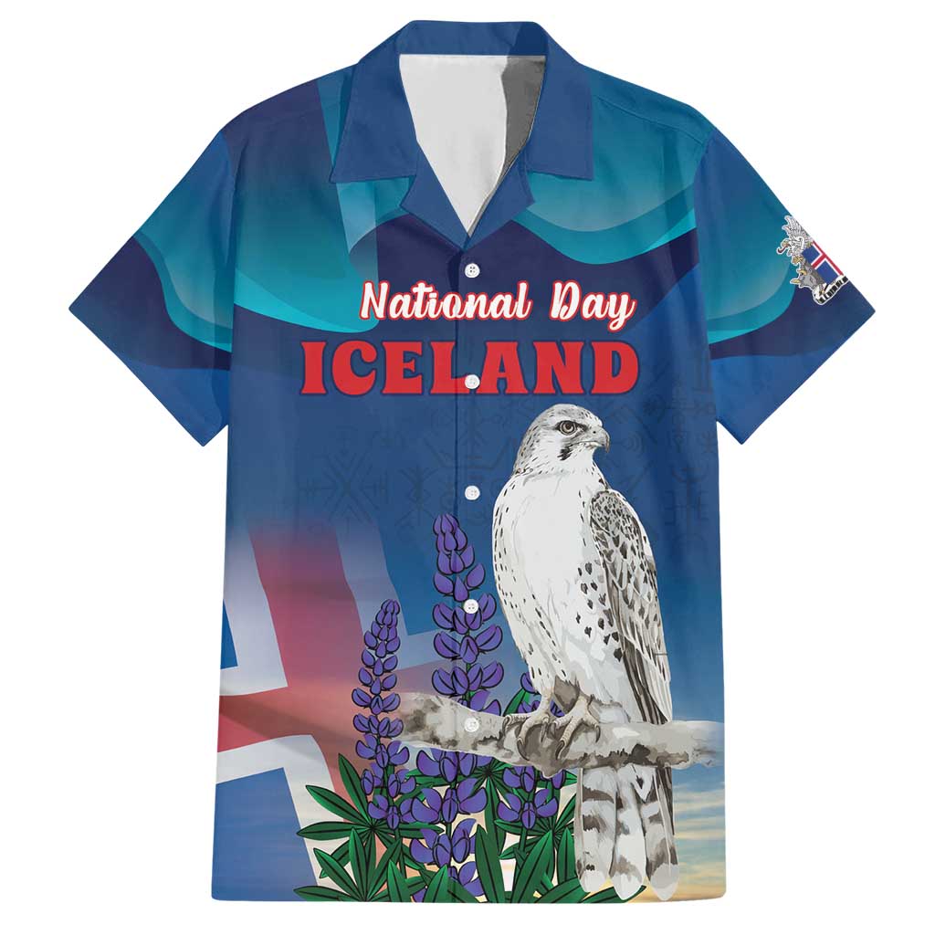 Personalized Iceland National Day Hawaiian Shirt Gyrfalcon With Lupine Flower