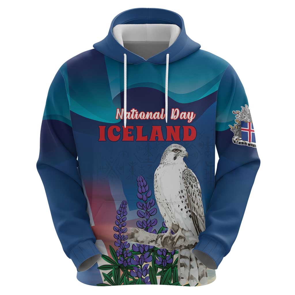 Personalized Iceland National Day Hoodie Gyrfalcon With Lupine Flower