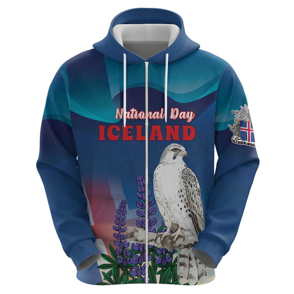 Personalized Iceland National Day Hoodie Gyrfalcon With Lupine Flower