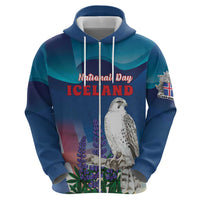 Personalized Iceland National Day Hoodie Gyrfalcon With Lupine Flower