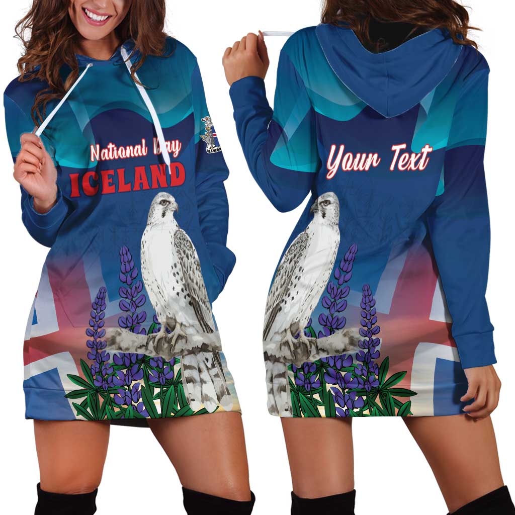 Personalized Iceland National Day Hoodie Dress Gyrfalcon With Lupine Flower