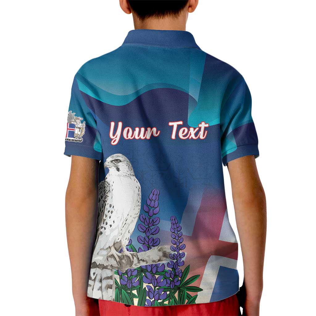Personalized Iceland National Day Kid Polo Shirt Gyrfalcon With Lupine Flower