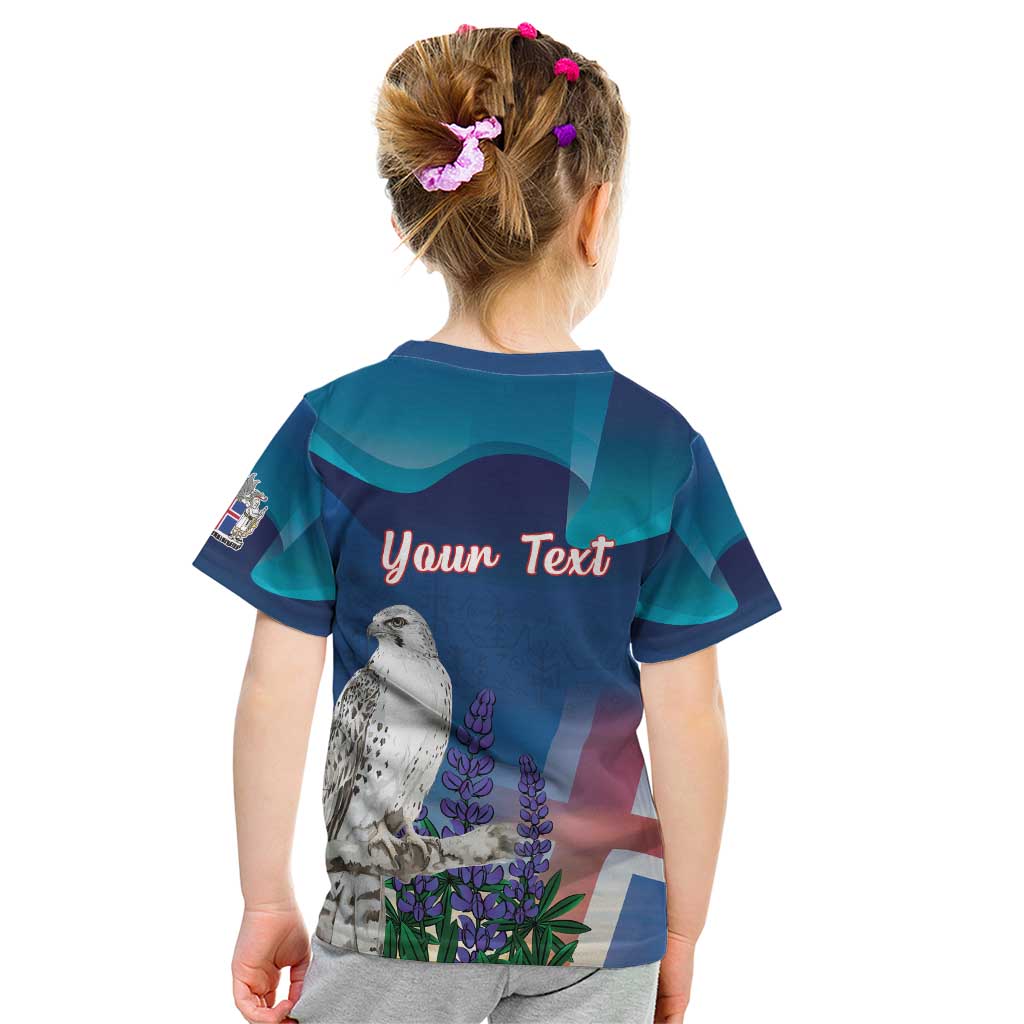 Personalized Iceland National Day Kid T Shirt Gyrfalcon With Lupine Flower