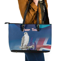 Personalized Iceland National Day Leather Tote Bag Gyrfalcon With Lupine Flower