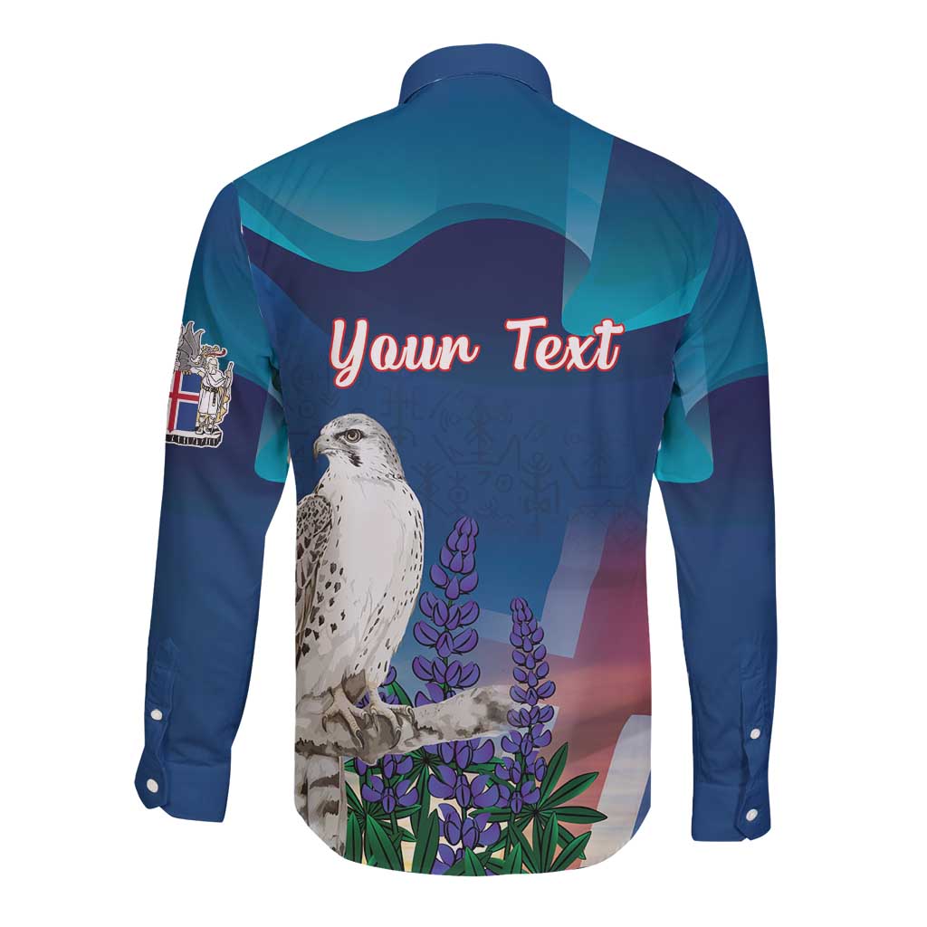 Personalized Iceland National Day Long Sleeve Button Shirt Gyrfalcon With Lupine Flower