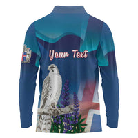 Personalized Iceland National Day Long Sleeve Polo Shirt Gyrfalcon With Lupine Flower